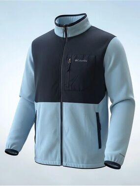 Columbia Light Blue and Black Colorblock Fleece Jacket